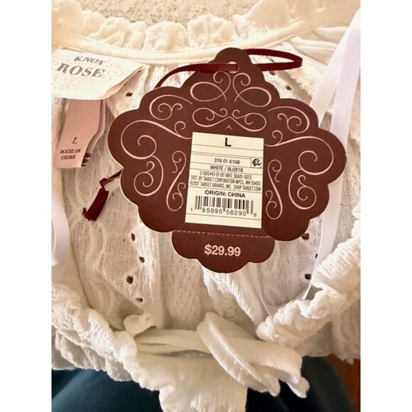 Knox Rose White Eyelet Peasant Top Size Large NWT - Picture 4 of 5